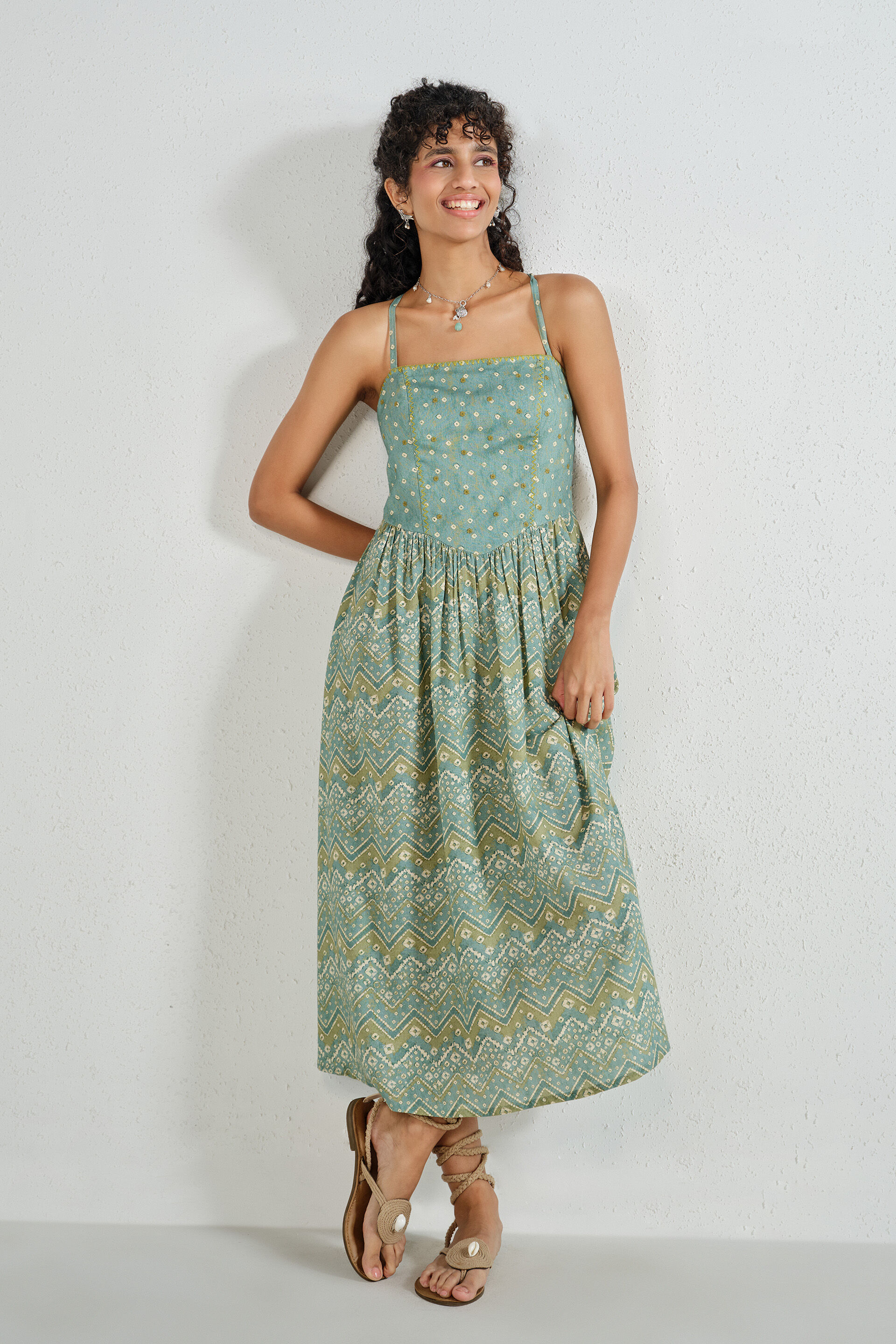 Teal Embroidered Midi Dress